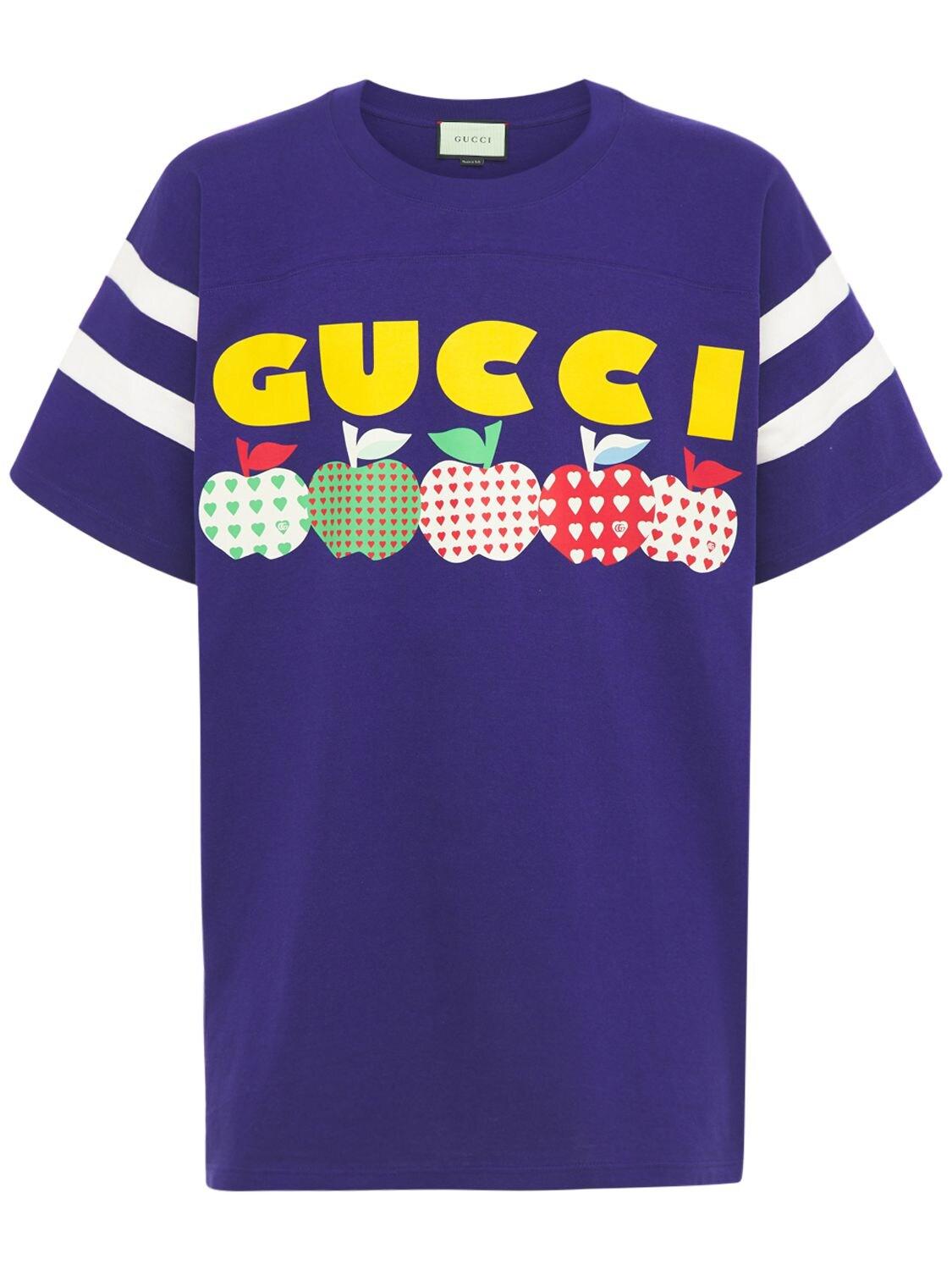 Gucci Les Pommes Print Cotton T-shirt in Blue for Men