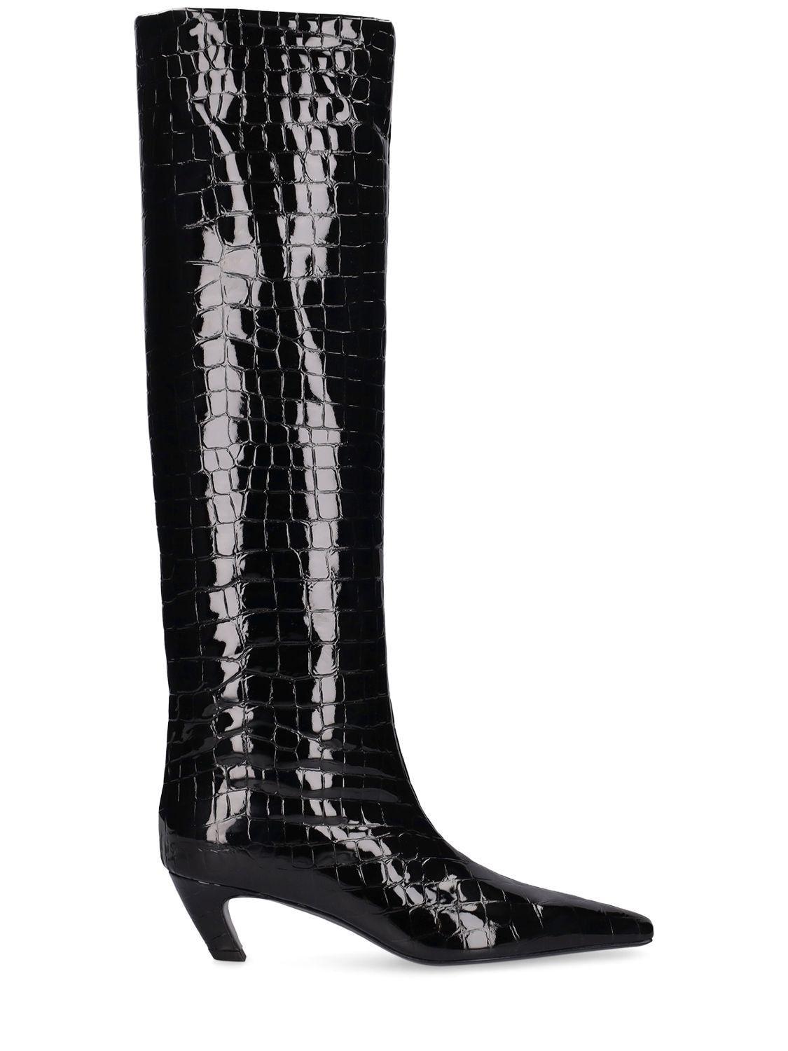 Khaite 50mm Davis Patent Leather Tall Boots in Black Lyst
