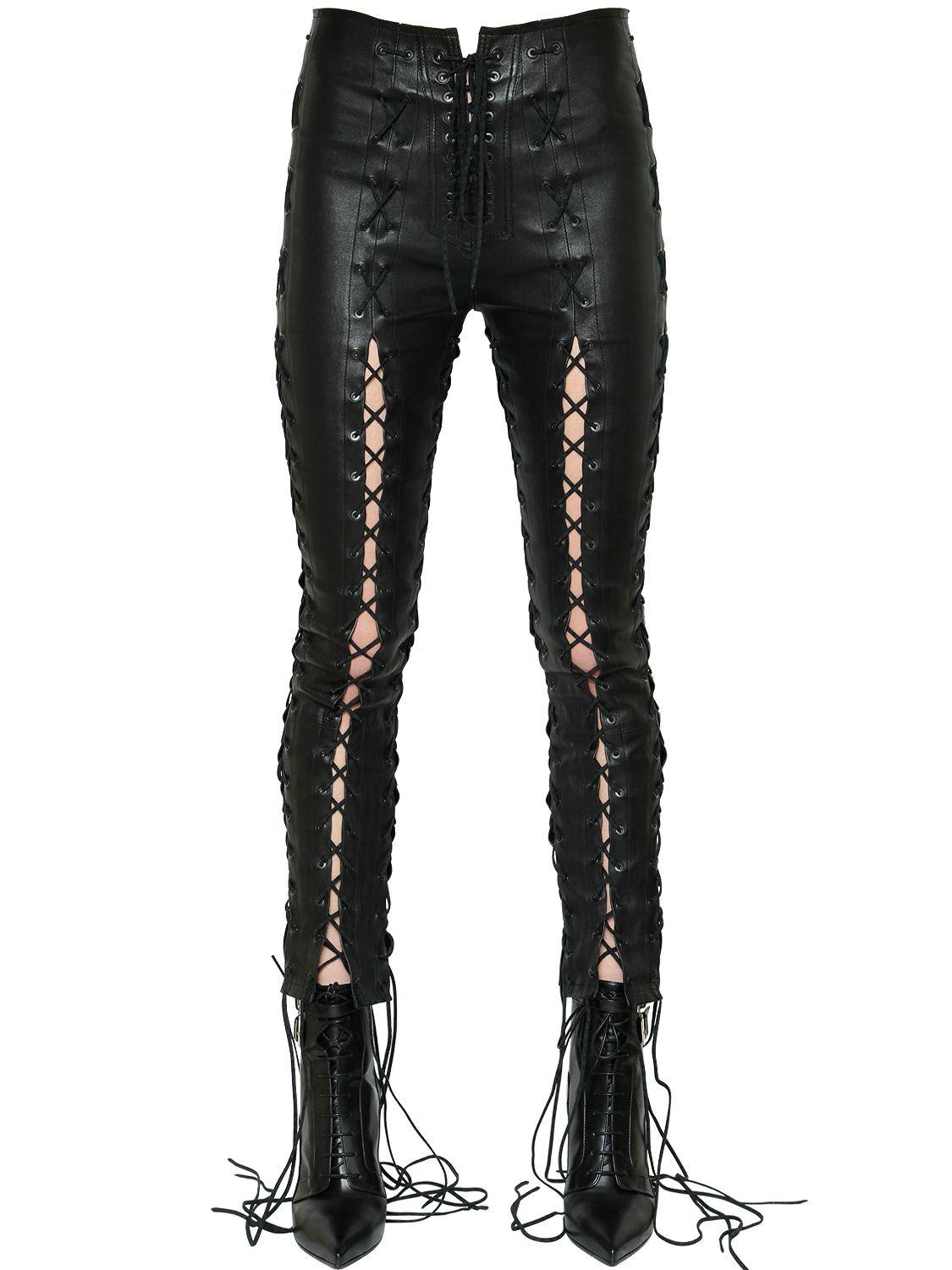 Unravel Project Skinny Lace-up Stretch Leather Pants in Black | Lyst UK