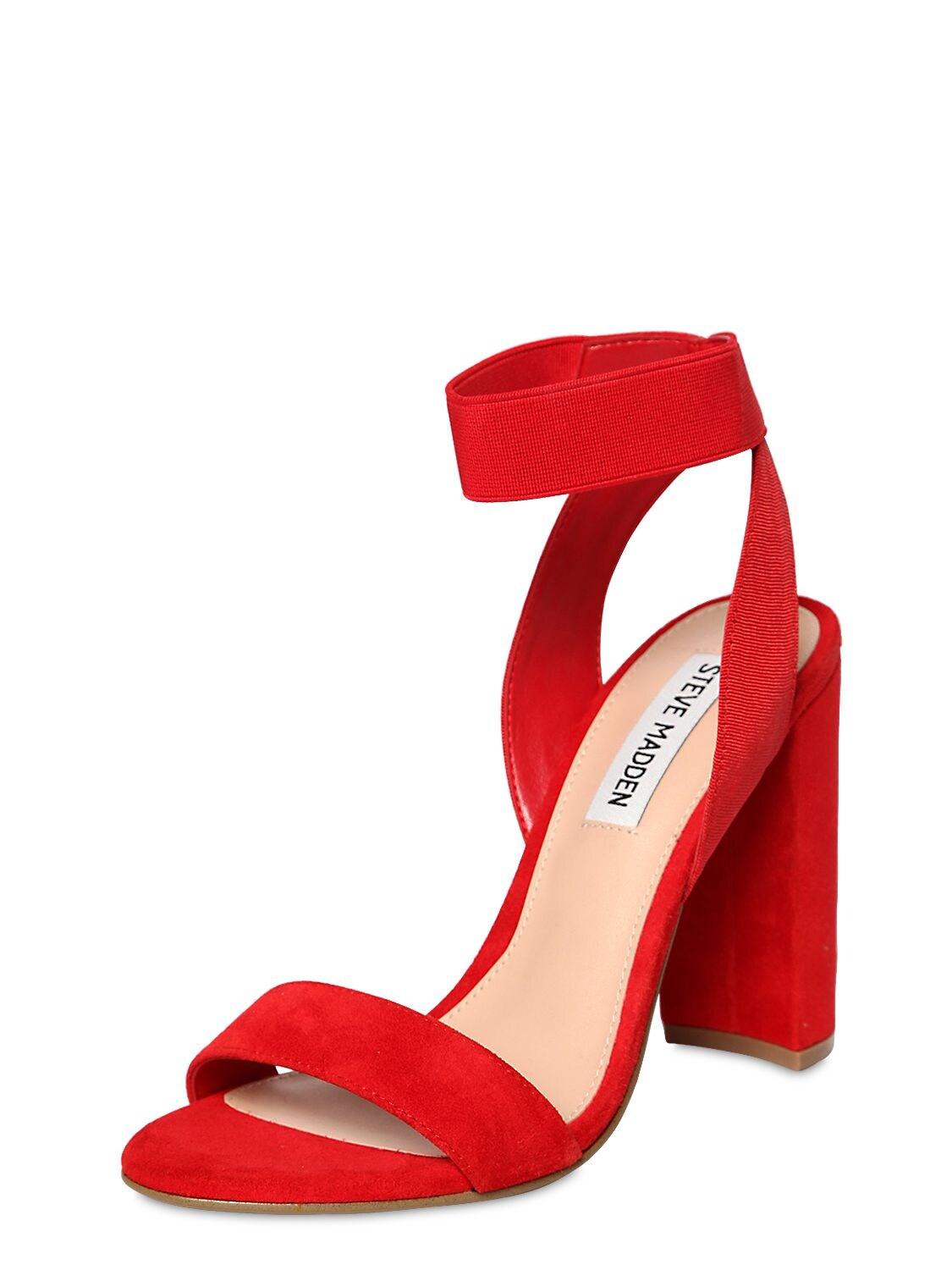 Steve Madden 100mm Celebrate Elastic & Suede Sandals in Red | Lyst