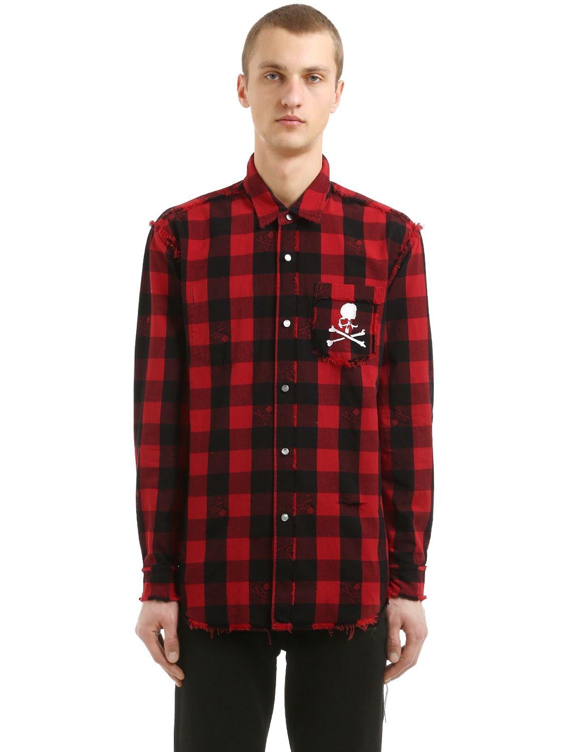 MASTERMIND WORLD Skull Checked Cotton Flannel Shirt in Red for Men