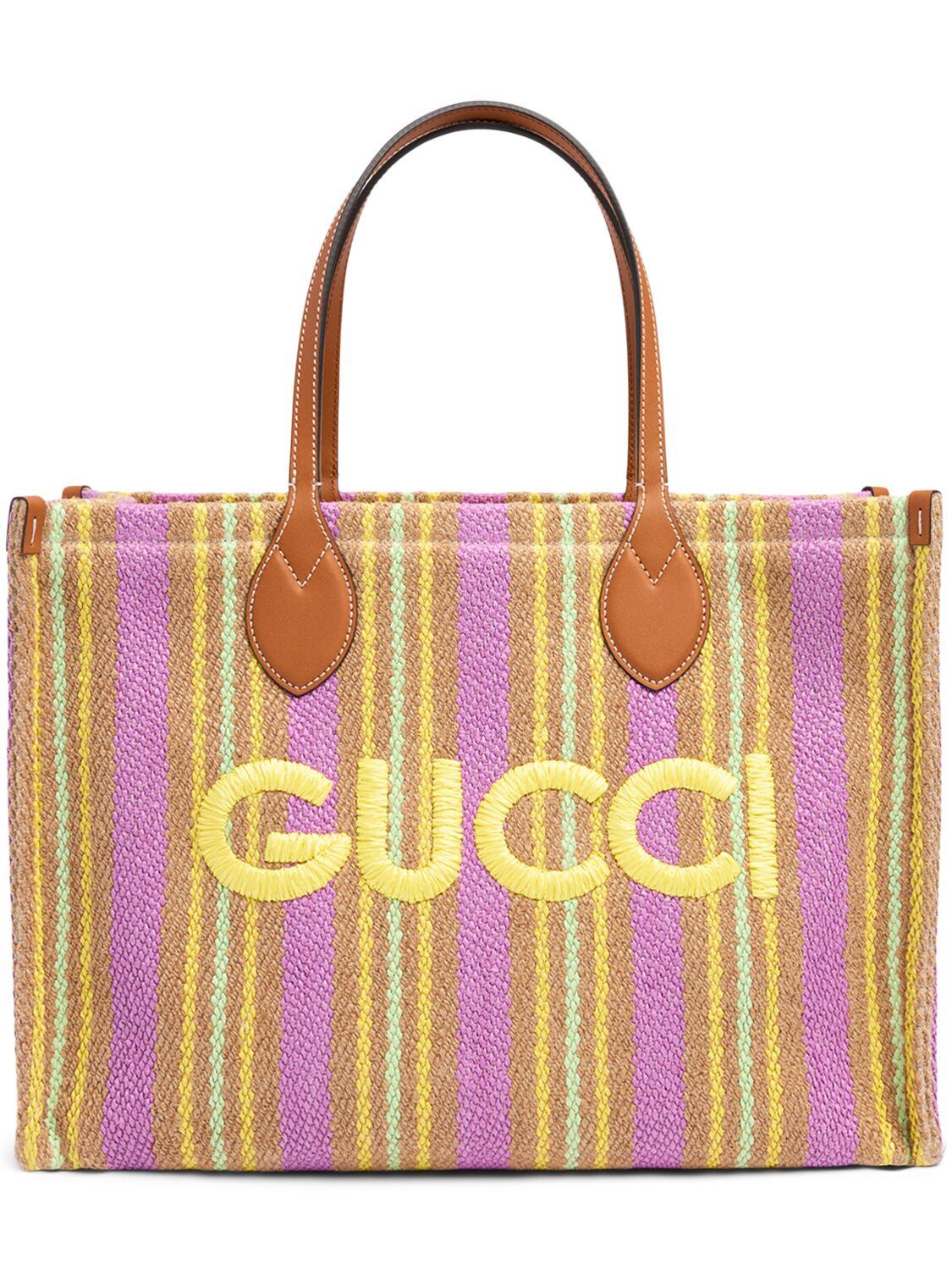 Gucci Medium Jute Tote With Patch in Pink Lyst UK