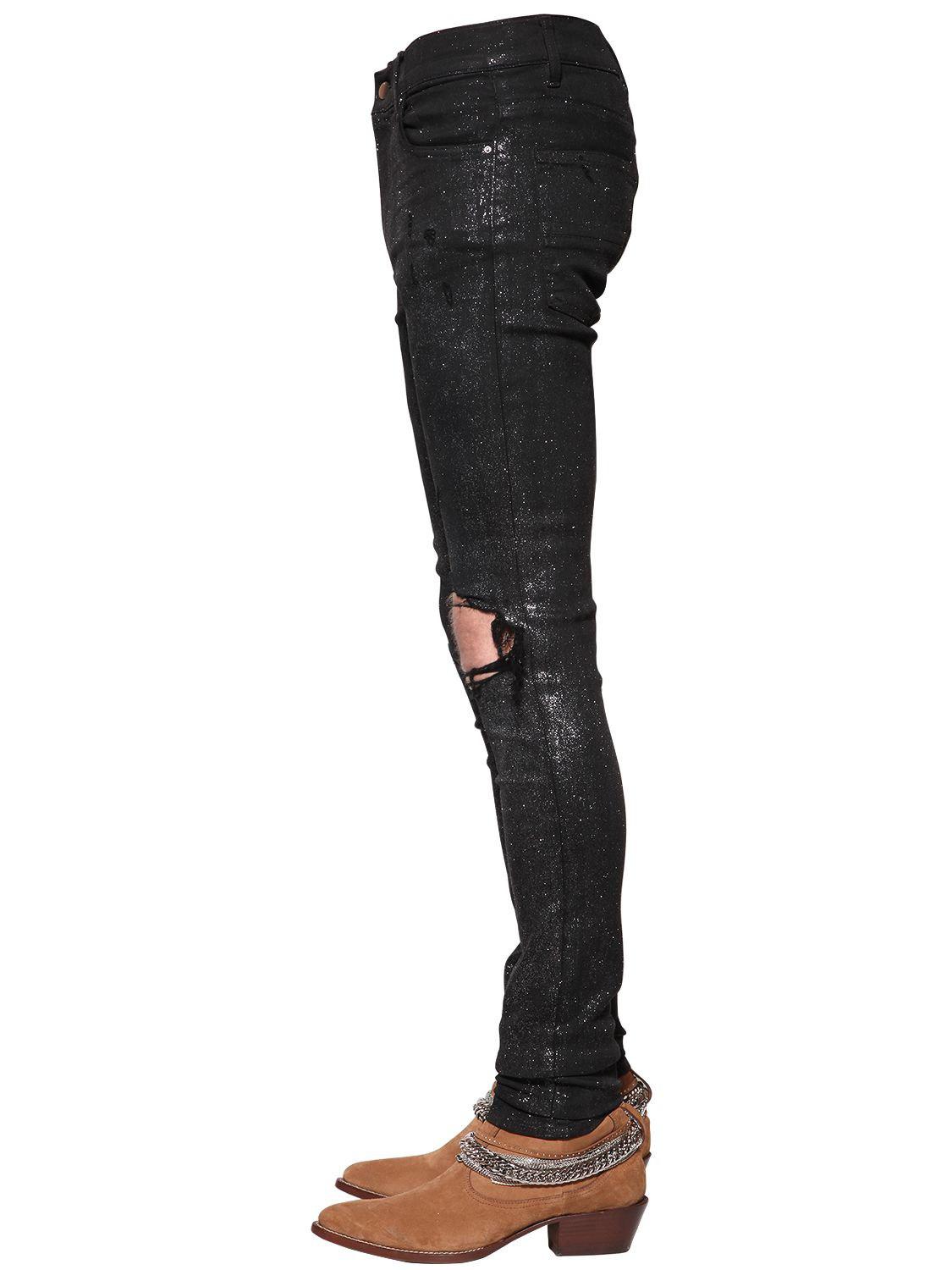 Amiri 15cm Glitter Coated Cotton Denim Jeans in Black for Men Lyst