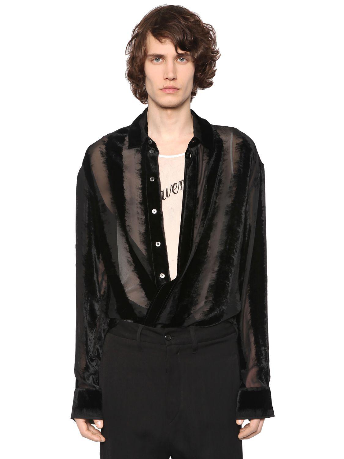 Ann Demeulemeester Striped Silk Blend Velvet Devoré Shirt in Black for Men  | Lyst