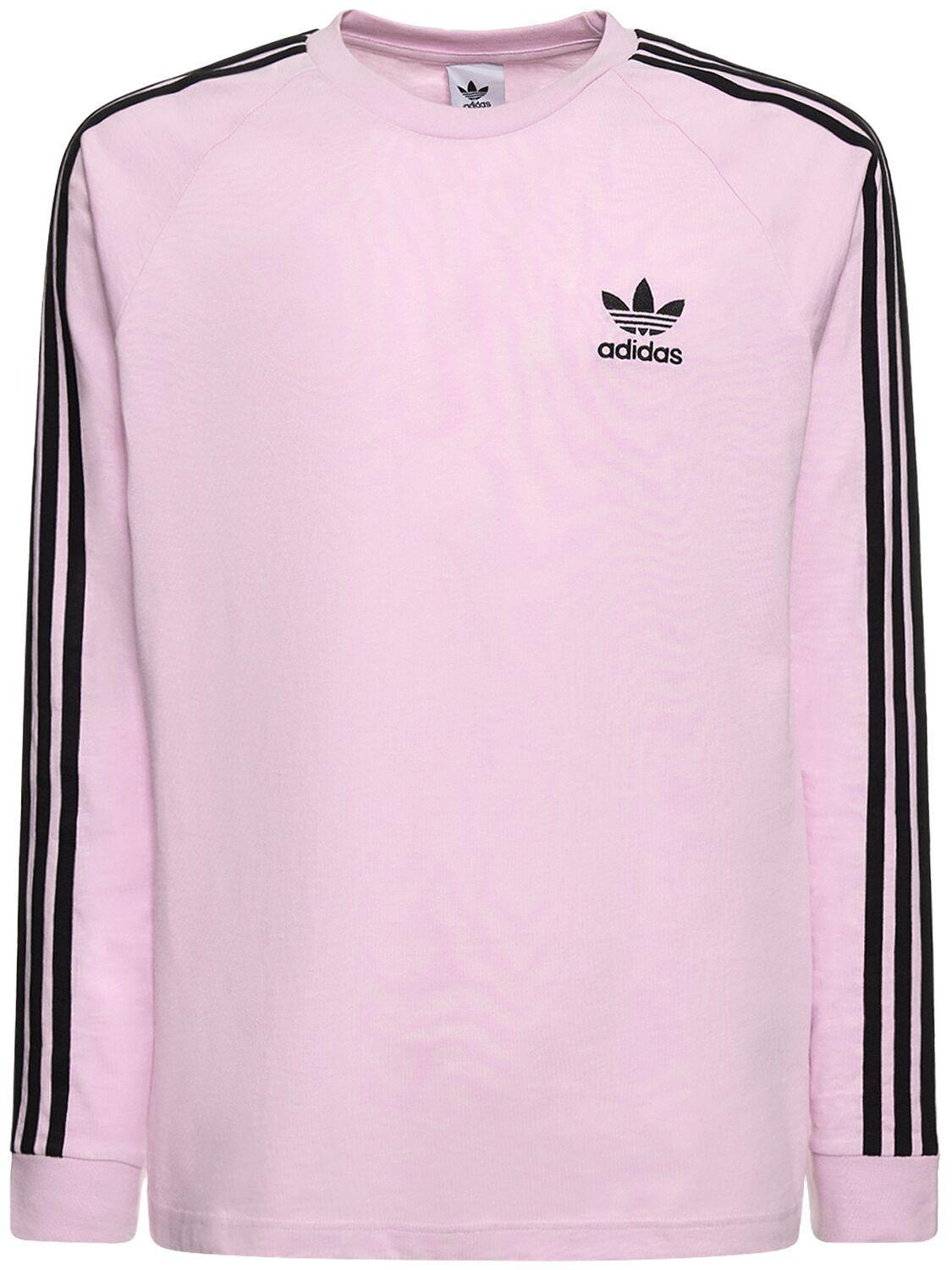 adidas Originals 3-stripes Cotton Long Sleeve T-shirt in Pink for Men | Lyst