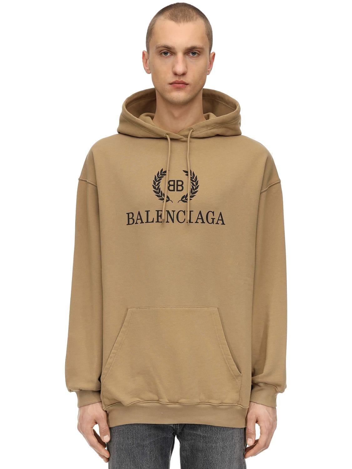 Balenciaga Baumwolle Kapuzenpullover mit Logo-Print in Natur für Herren -  Lyst