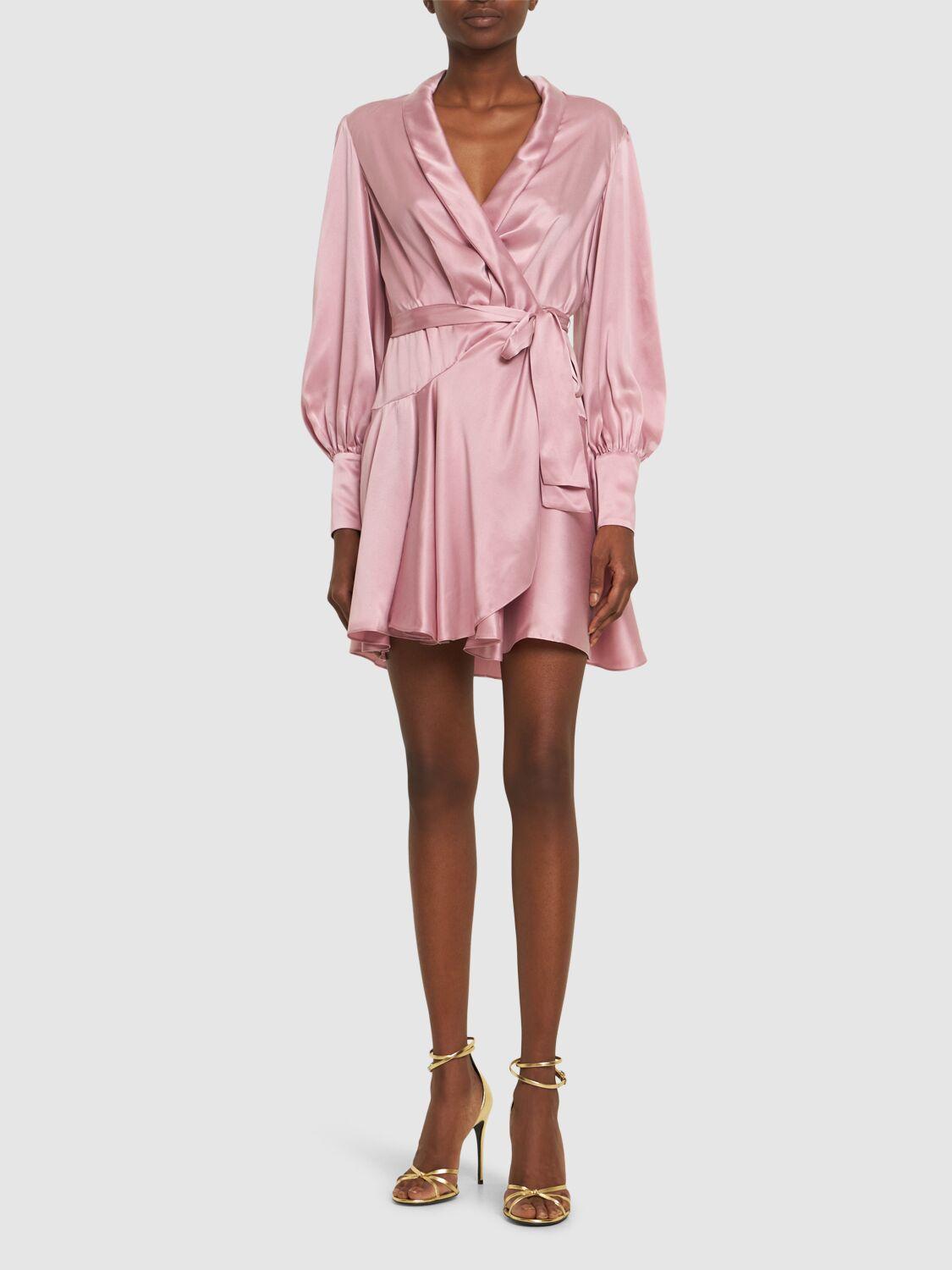 Pink silk wrap dress hot sale