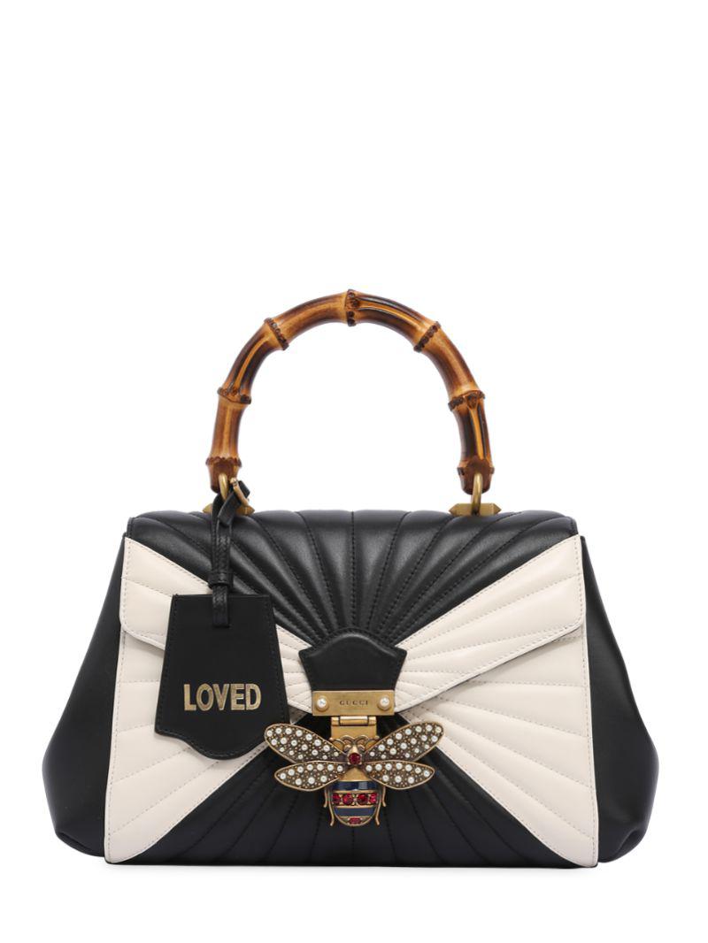 Gucci Bee Two Tone Leather & Bamboo Bag in Black | Lyst