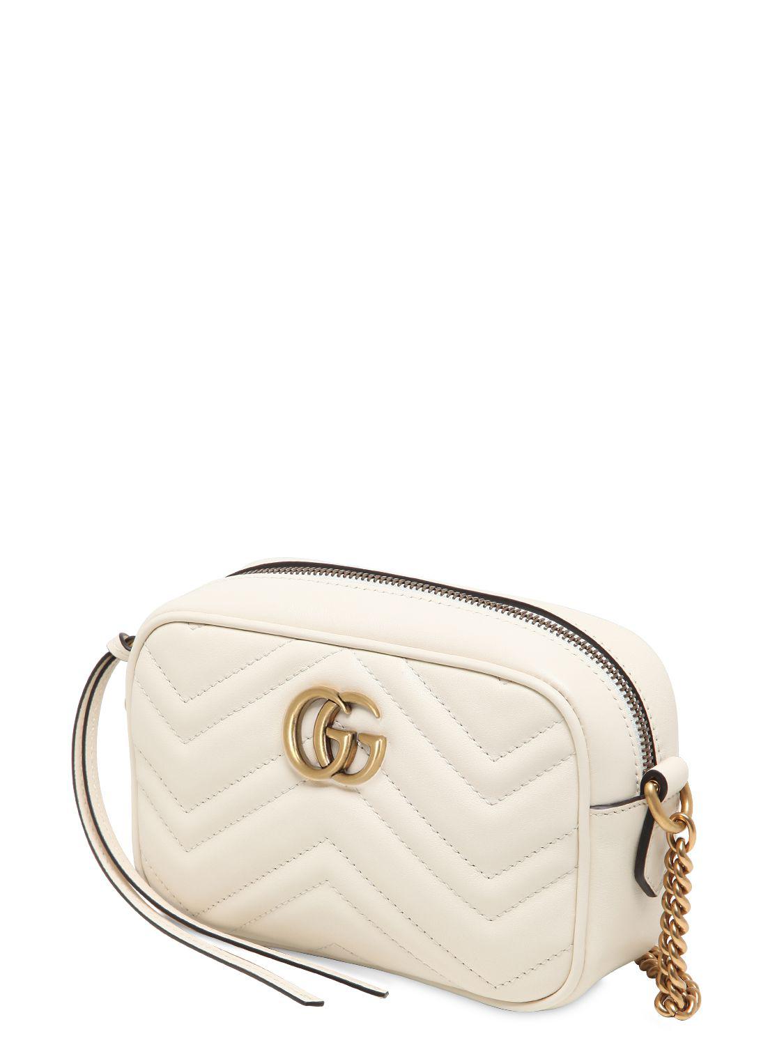 Gucci Mini Gg Marmont 2.0 Leather Camera Bag in White - Lyst