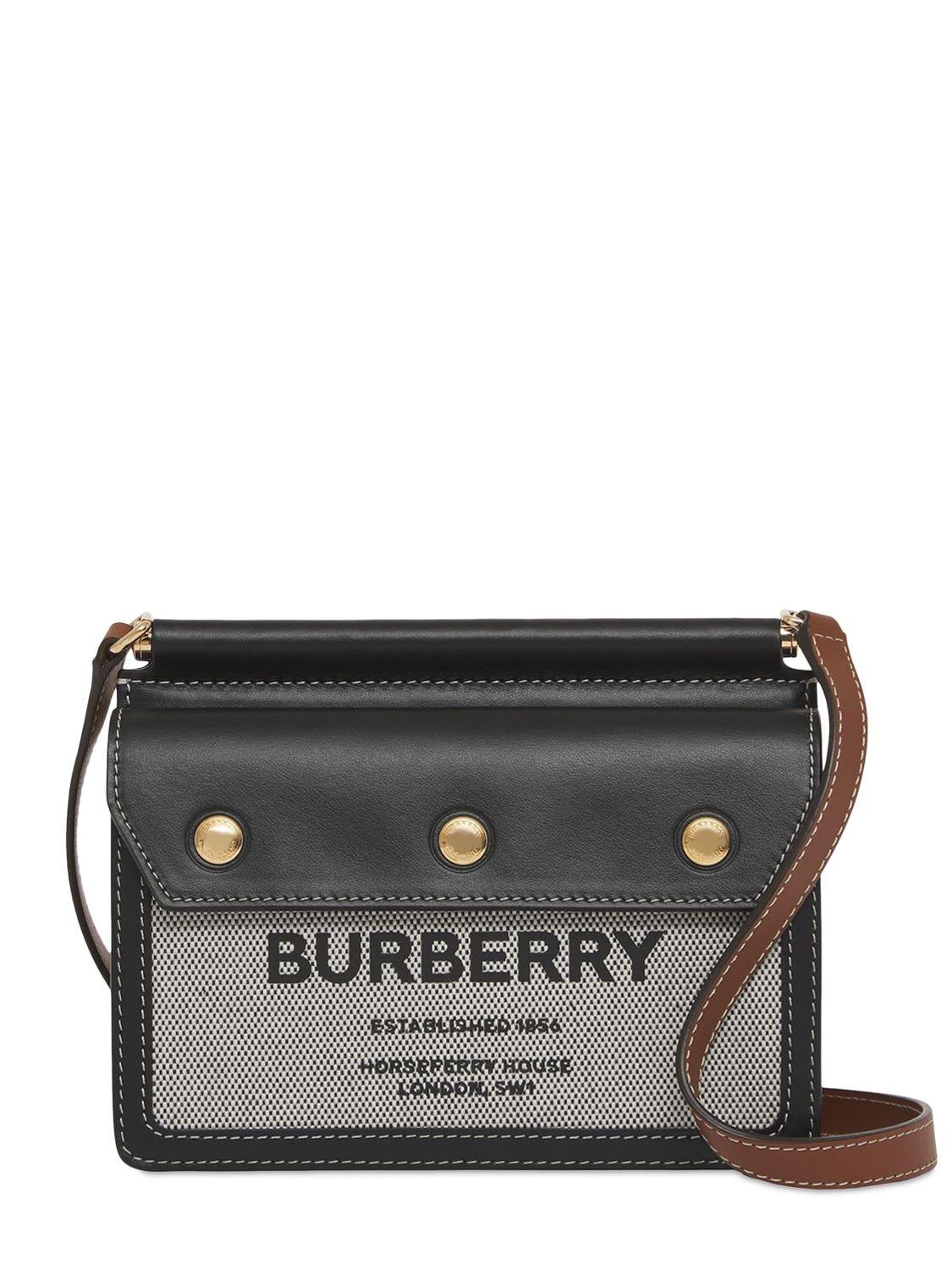 Burberry Baby Title Pocket Canvas & Leather Bag in Black | Lyst