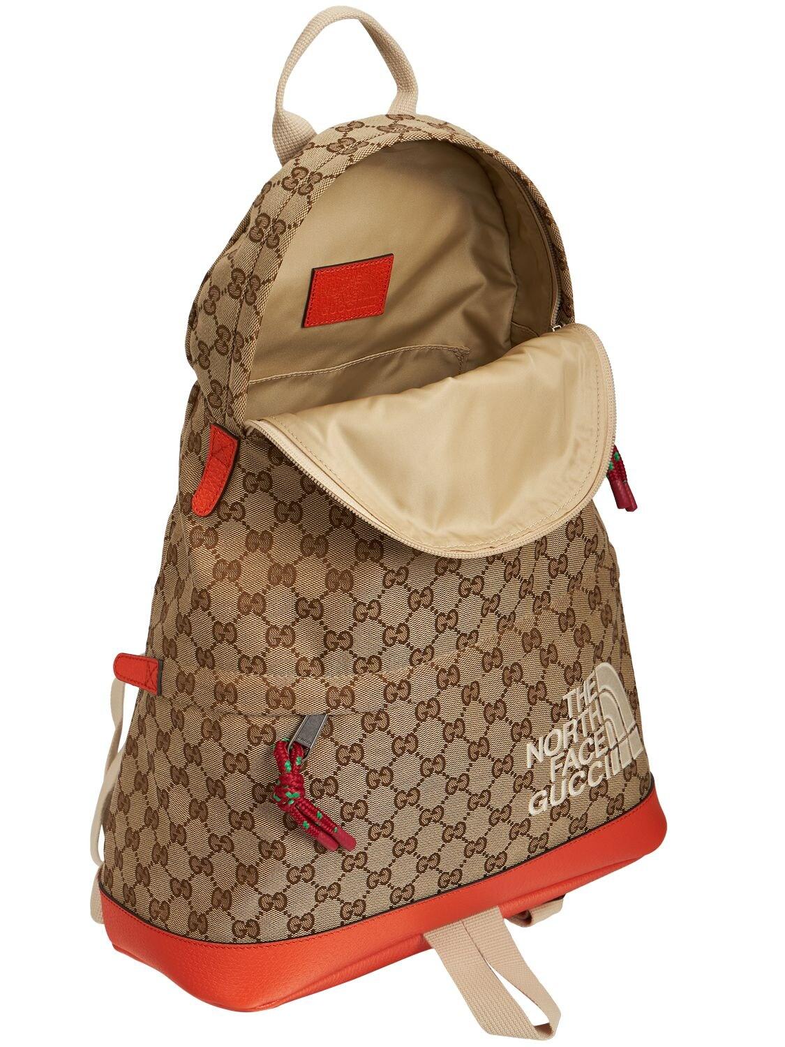 Gucci X The North Face Beige/Orange GG Canvas And Leather Backpack Gucci