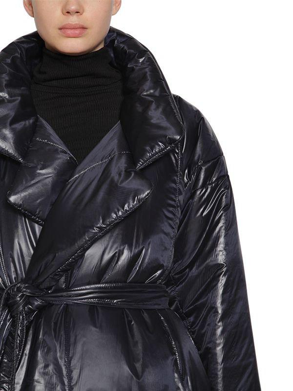 Norma Kamali Synthetic Metallic Puffer Kimono Coat W/ Belt in Black - Lyst