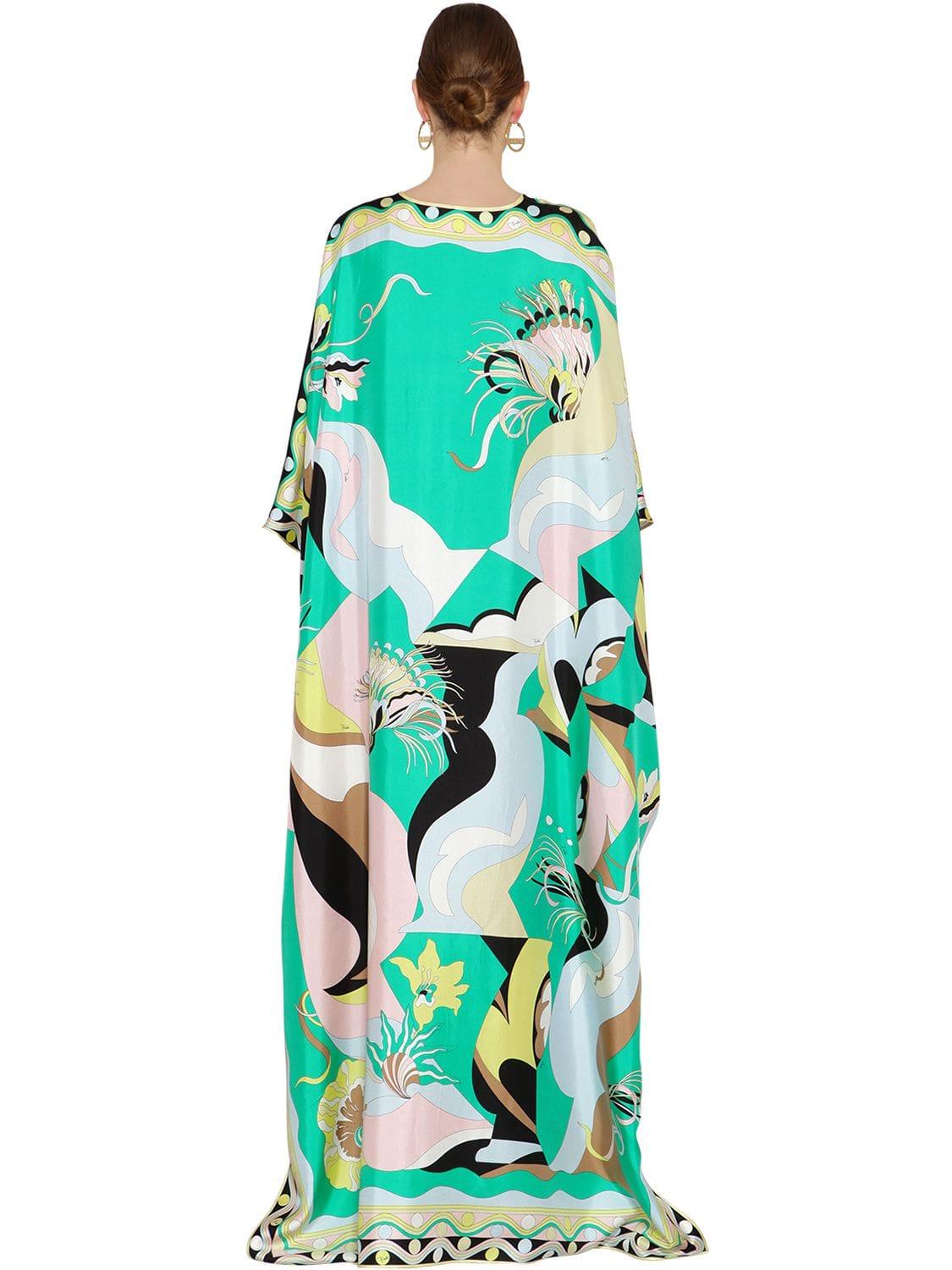 Emilio Pucci Printed Silk Twill Caftan Dress in Green | Lyst