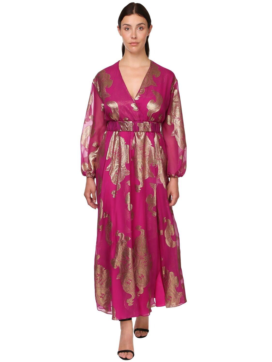 Robe Longue En Voile Avec Ceinture Marina Rinaldi en coloris Violet | Lyst