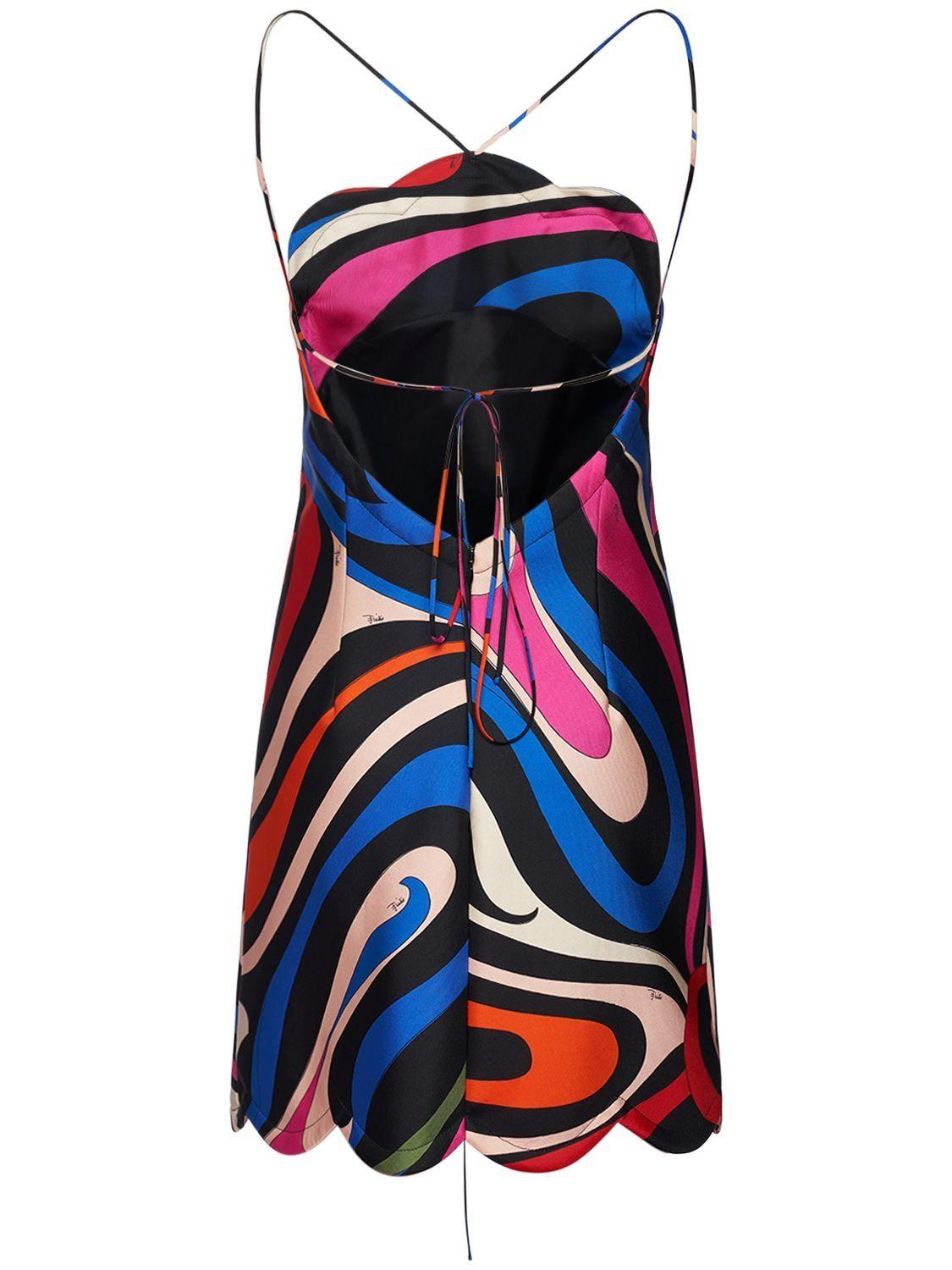 Emilio Pucci Abstract-Print Cowl-Neck Open-Back Mini Dress