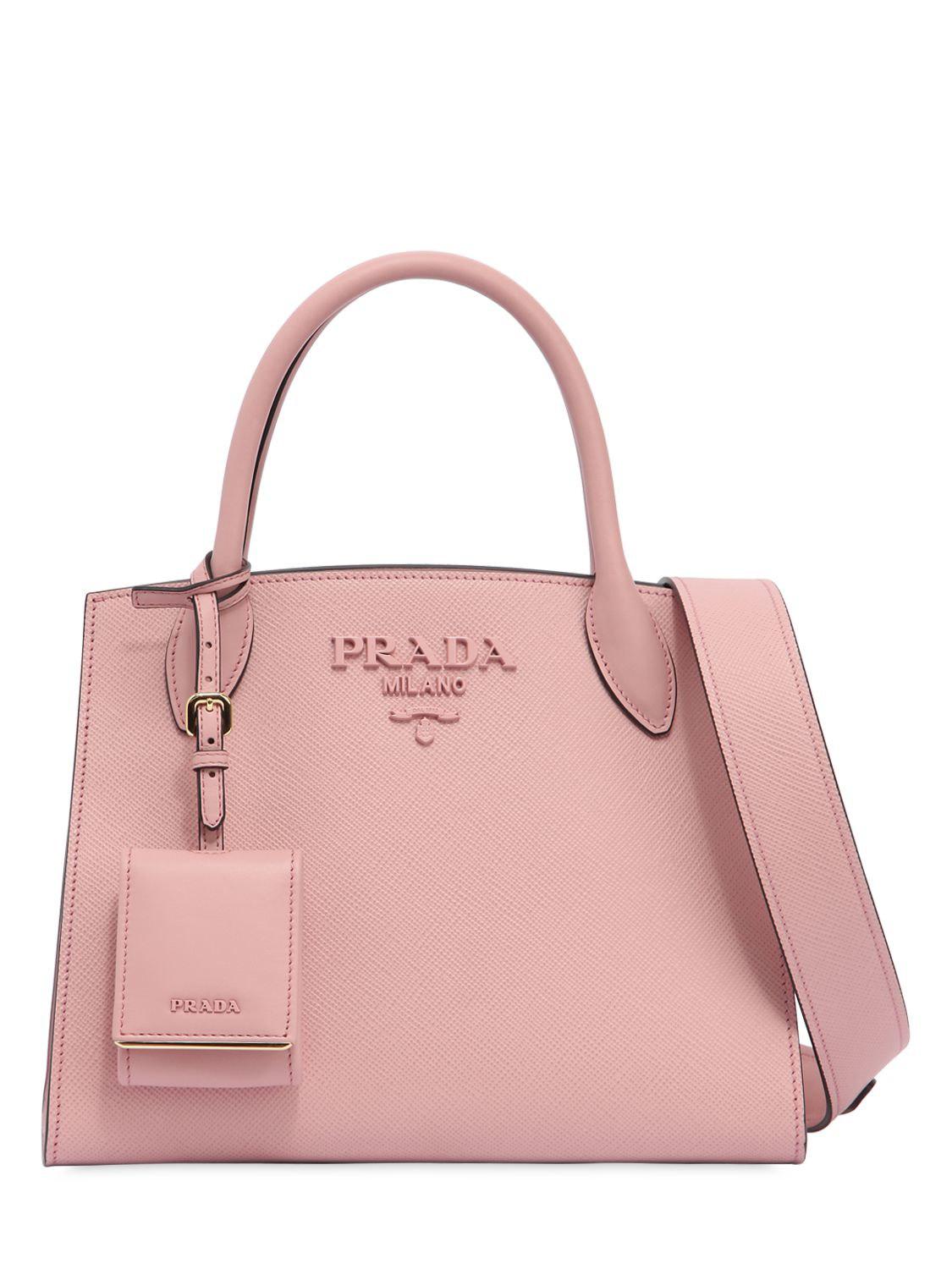 Prada Small Saffiano Cuir Panier Bag - Pink Handle Bags, Handbags