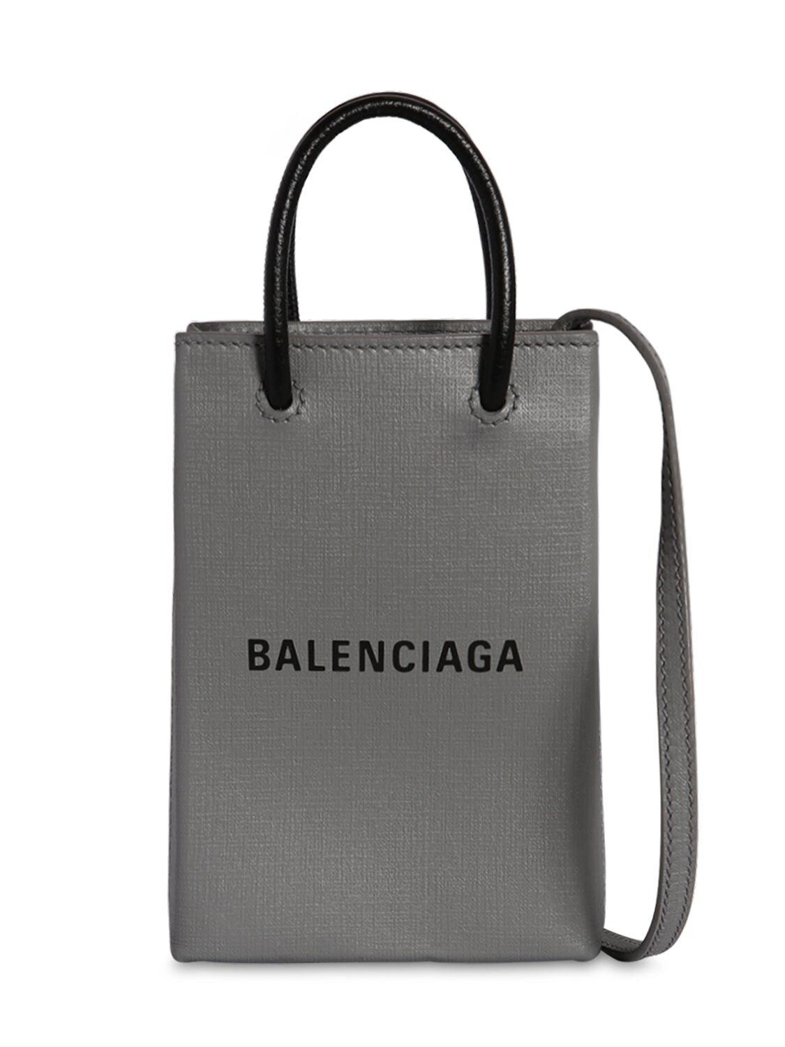 Balenciaga Shopping Phone Bag On Strap in Grey | Lyst Canada