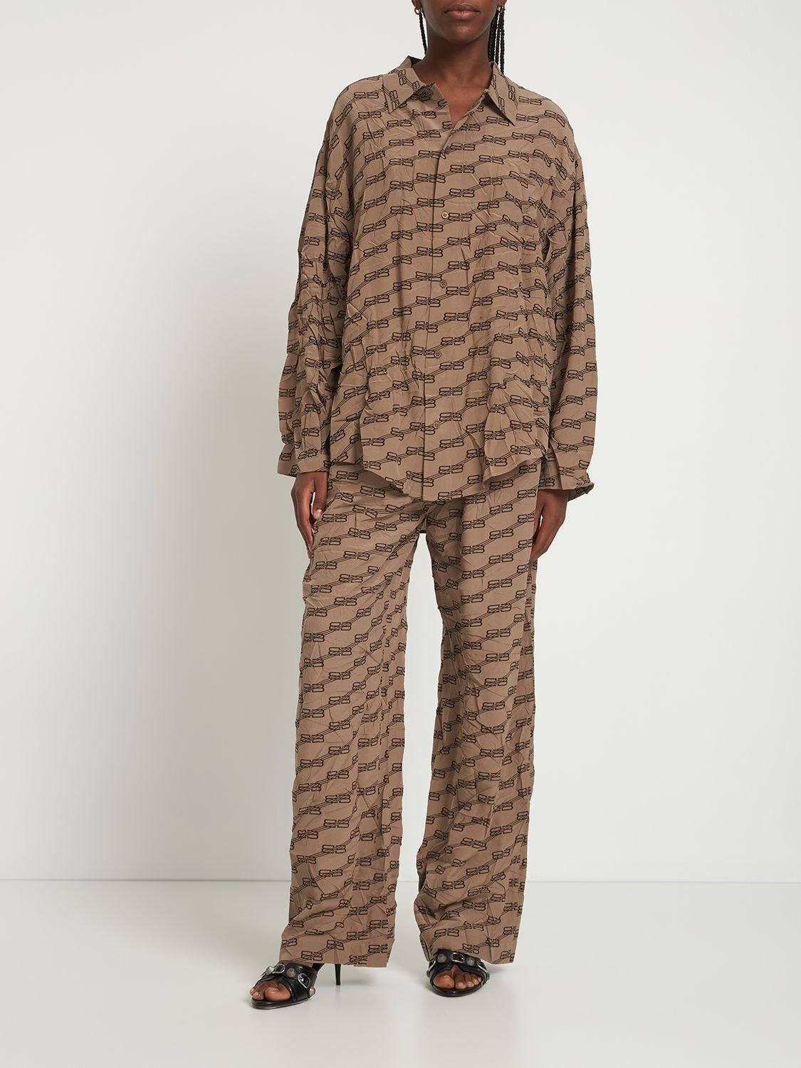 Balenciaga Monogram Logo Printed Pajama Shirt in Brown | Lyst