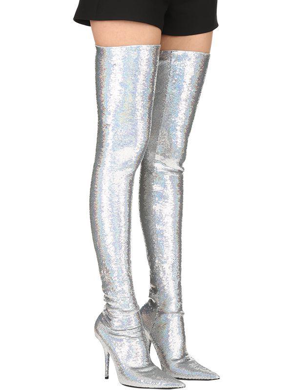 thigh high shimmer boots