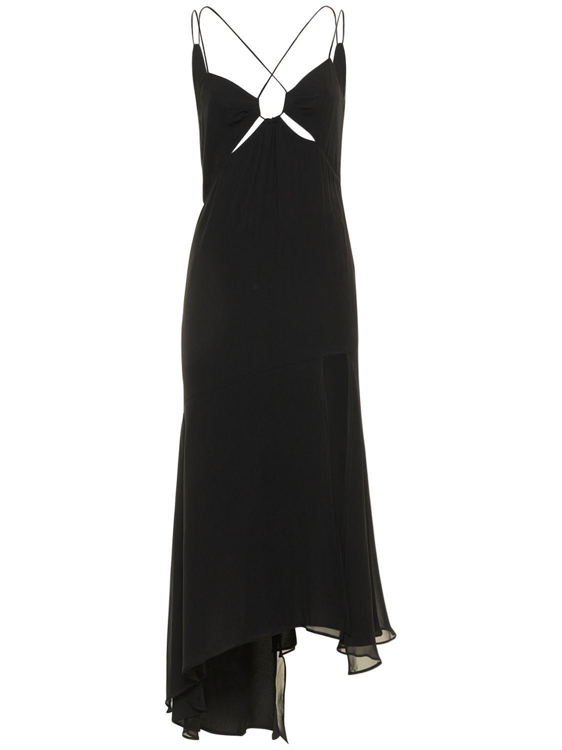 The Andamane Layla Stretch Silk Georgette Midi Dress in Black | Lyst