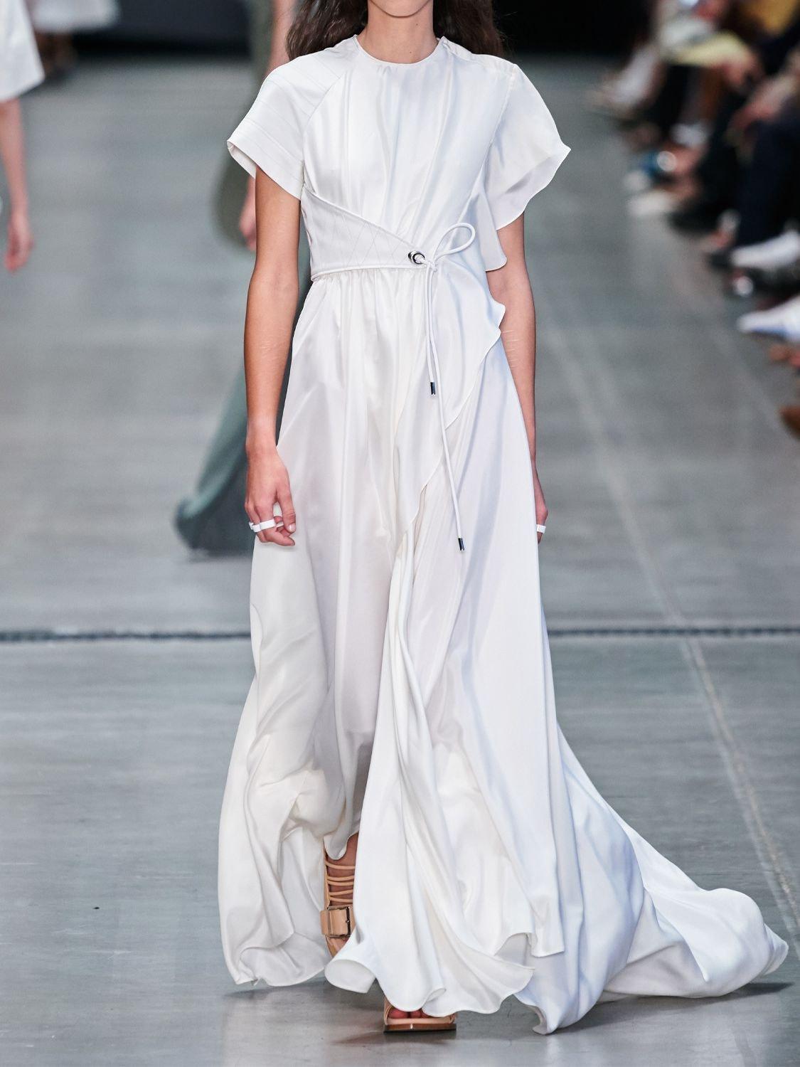 Sportmax Draped Silk Long Dress in White - Lyst