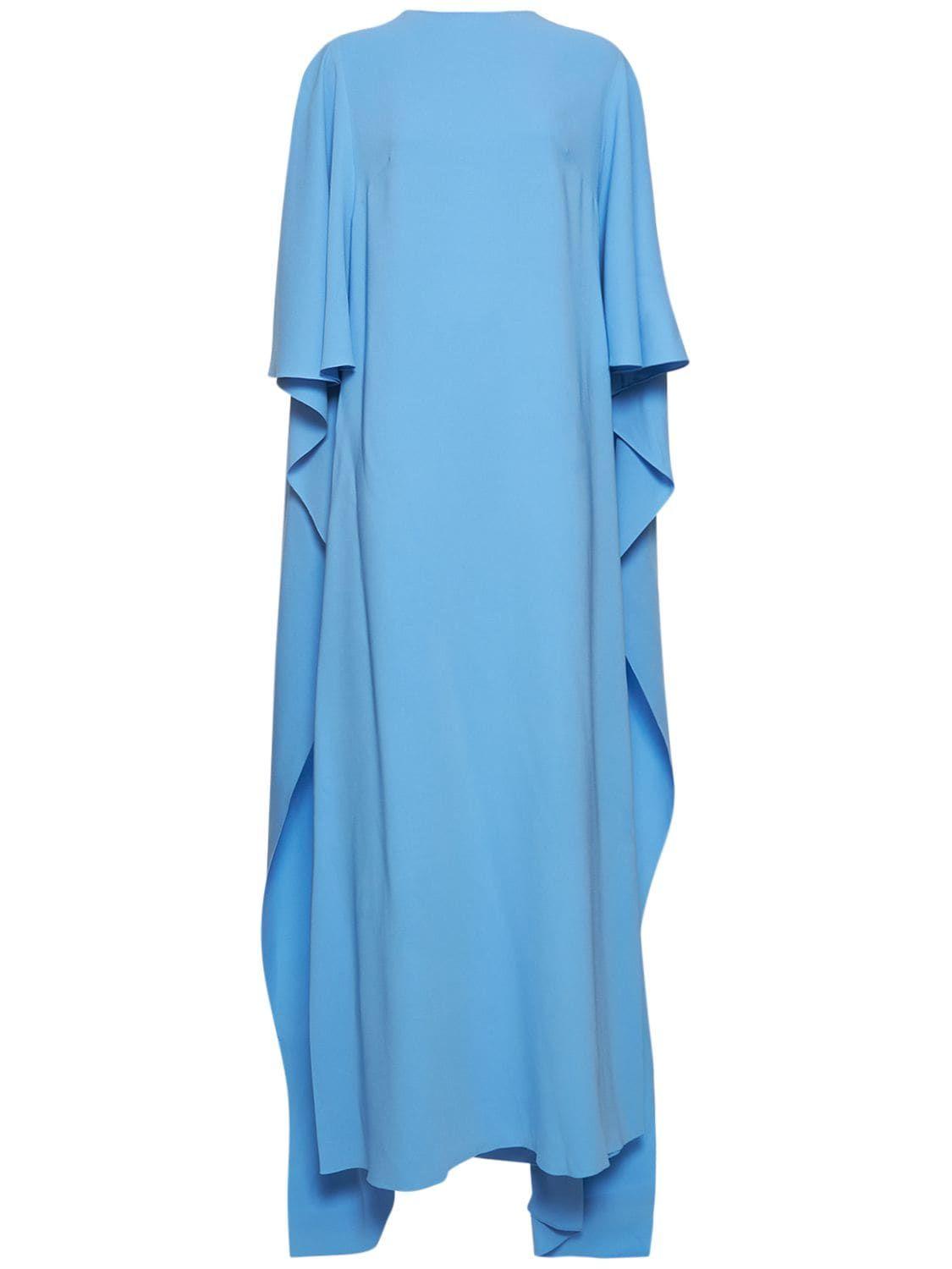 Oscar de la Renta Silk Cady Bateau Neck Long Caftan Dress in Blue | Lyst