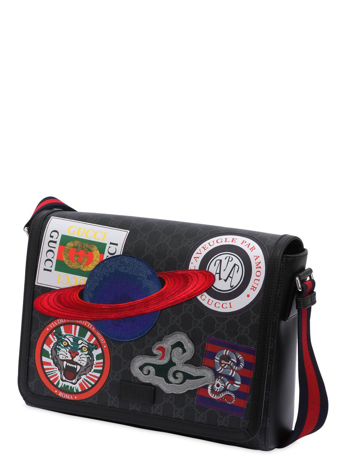 Gucci Patched Gg Supreme Messenger Bag in Black | Lyst