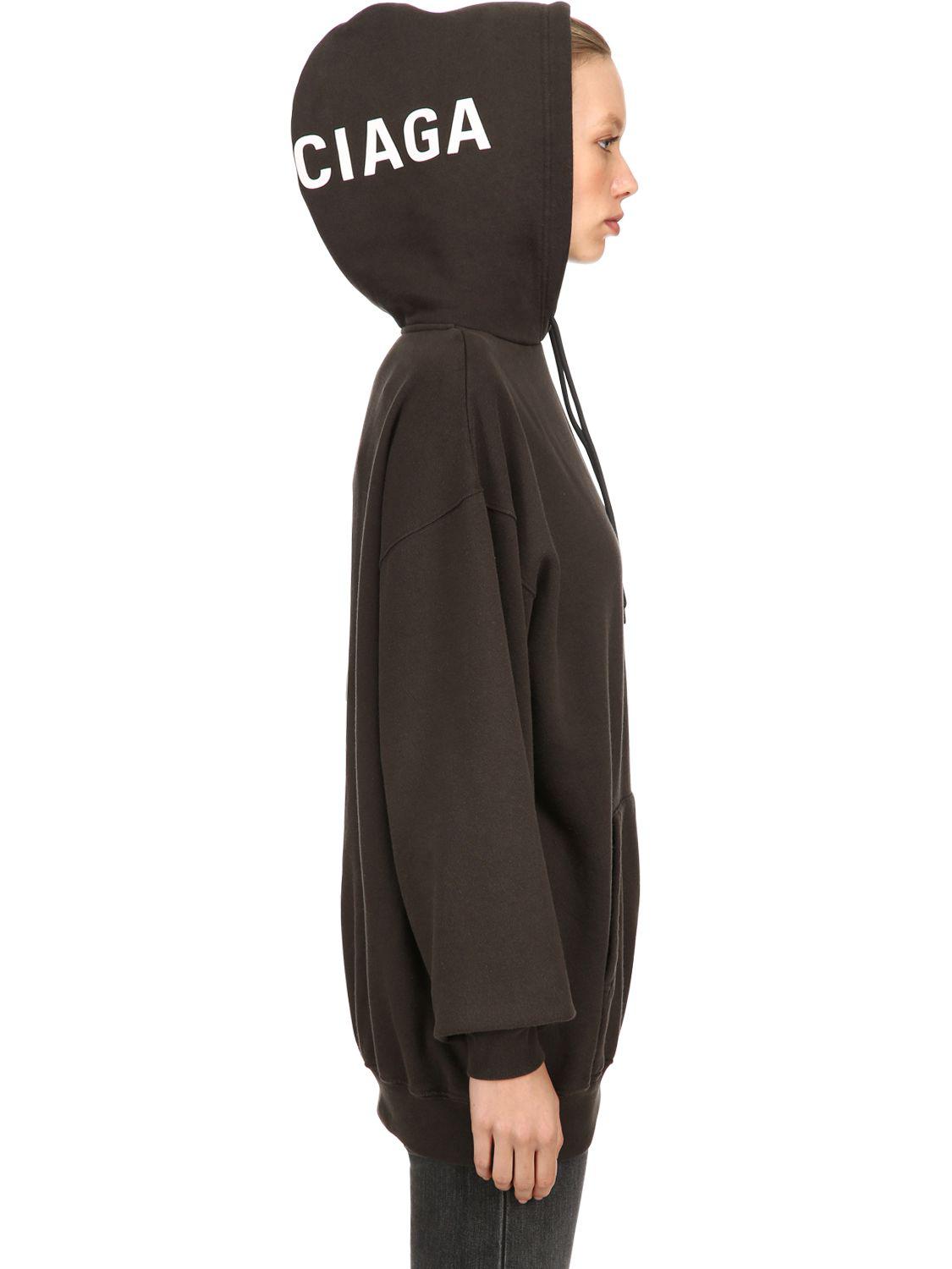 Balenciaga Logo Printed Hood Jersey Sweatshirt in Gray | Lyst