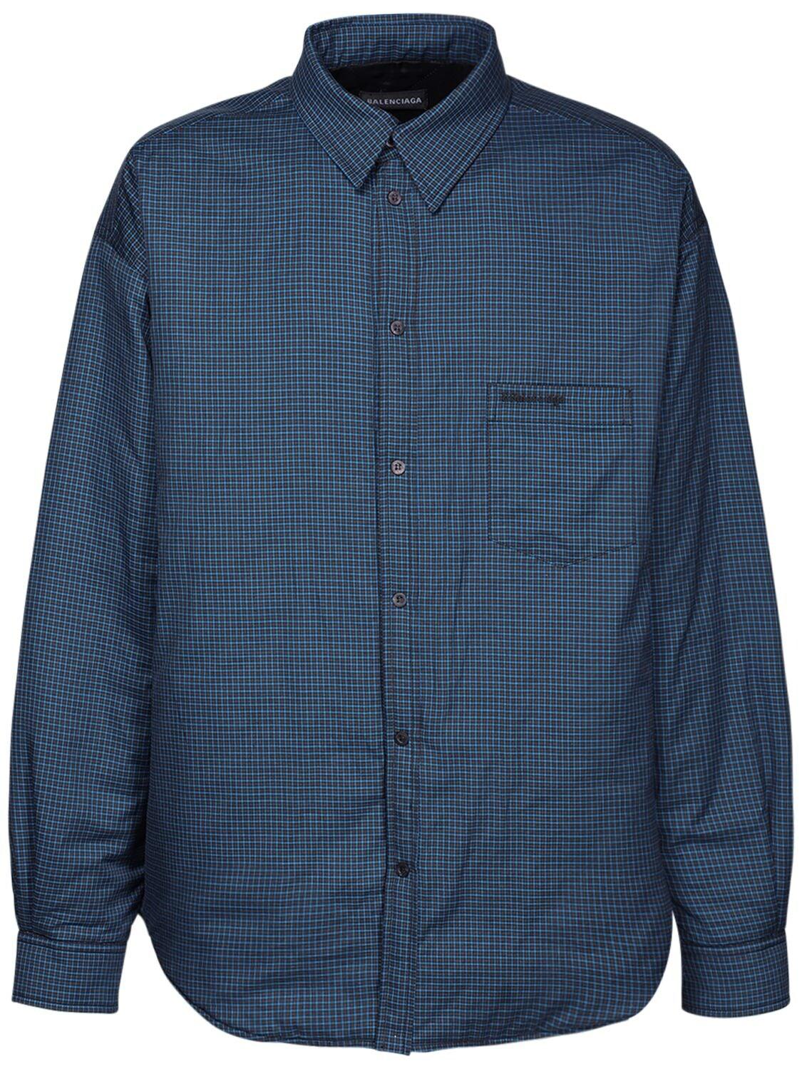 Balenciaga Padded Check Flannel Shirt Jacket in Blue for Men | Lyst