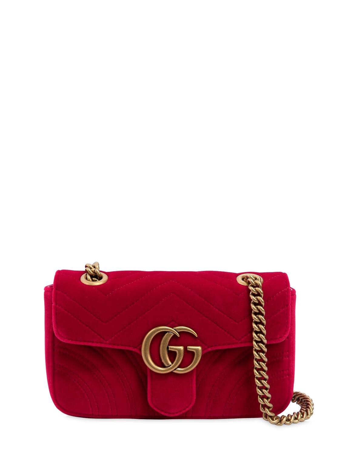 Gucci Red GG Marmont Mini Velvet Bag | Lyst Australia