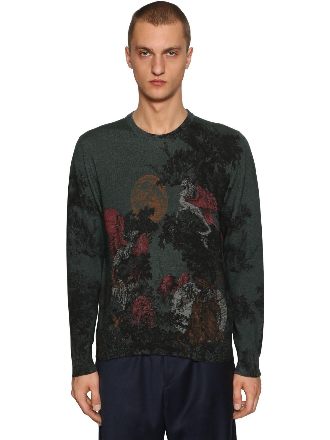 Etro Dragon Printed Wool Knit Sweater for Men - Lyst