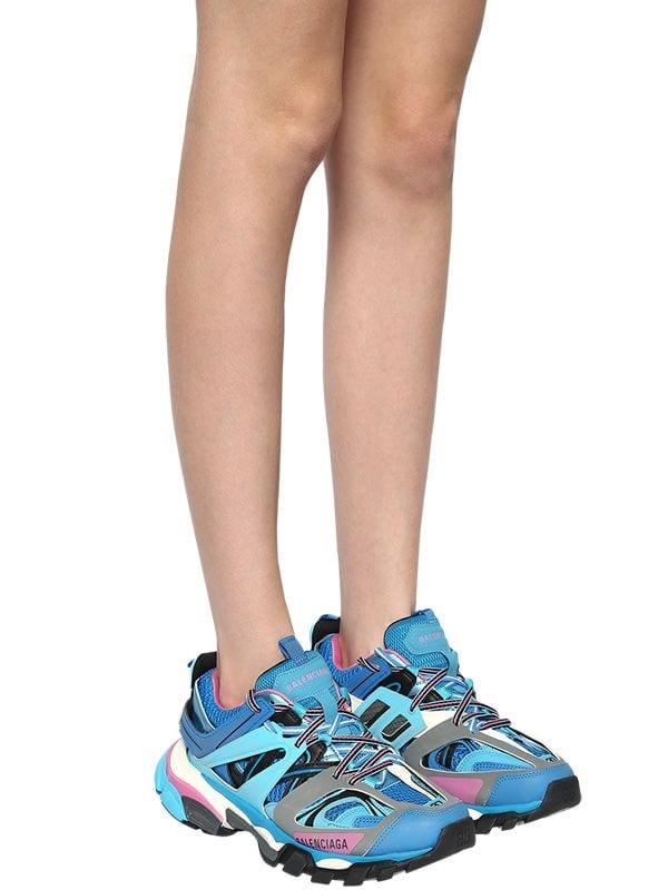 balenciaga track sneakers pink and blue