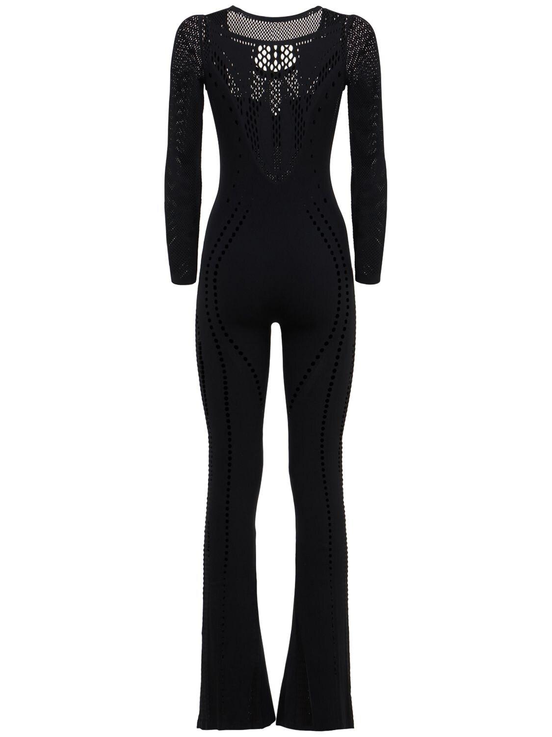Wolford Sporty Net Flared Stretch Nylon Jumpsuit in Black | Lyst