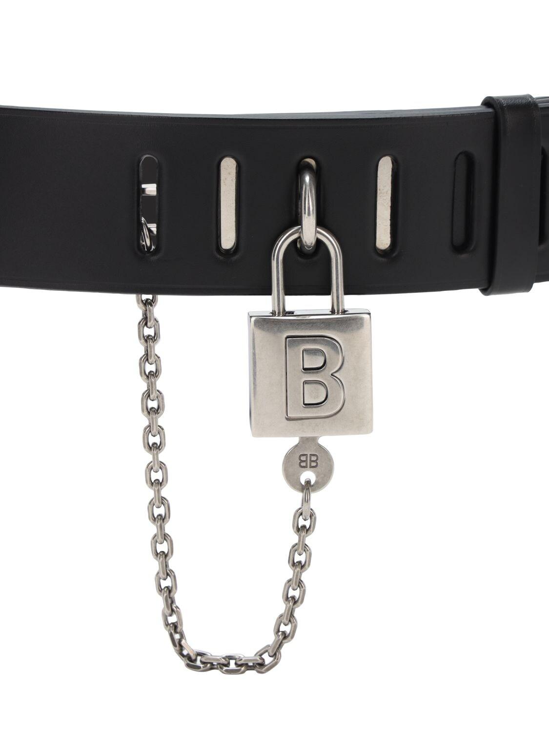 Balenciaga 50mm Leather Lock Belt in Black for Men | Lyst