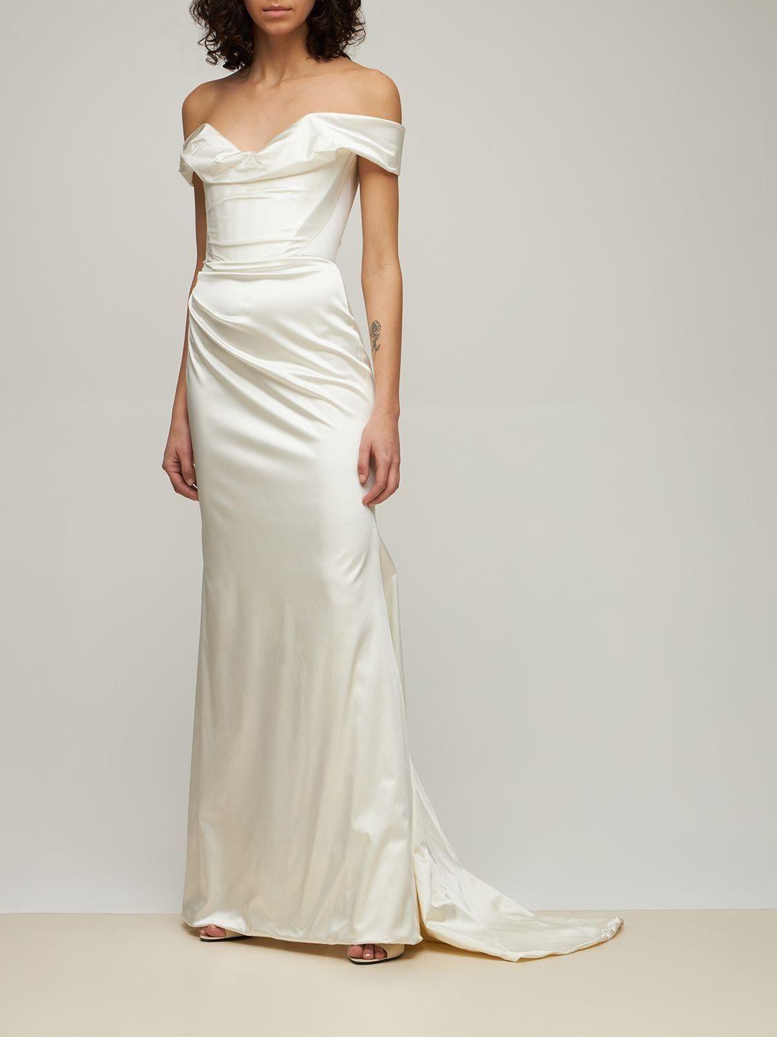 Long cocotte dress in ivory silk crepe satin 2025