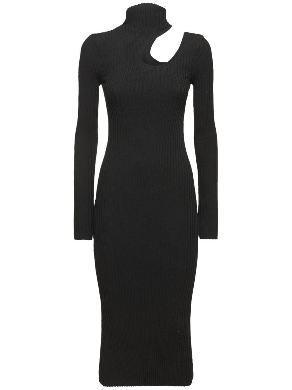 Anine Bing Victoria Rib Knit Cutout Midi Dress in Black | Lyst
