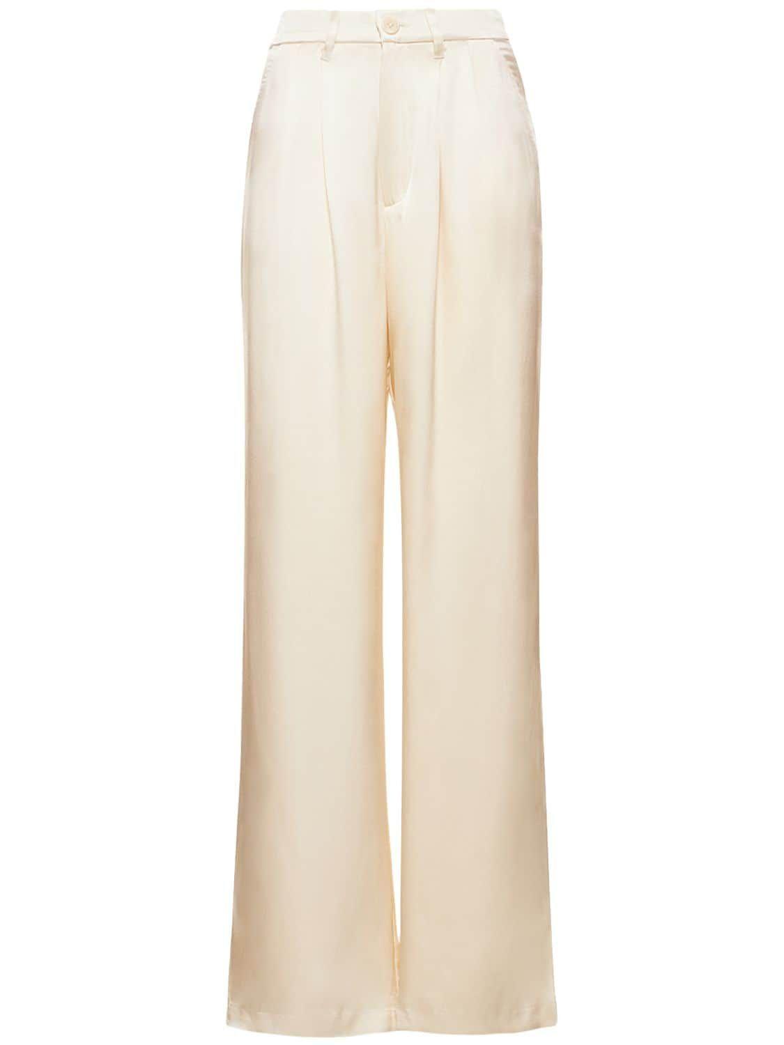 Anine Bing Carrie Silk Satin Straight Pants in Natural | Lyst