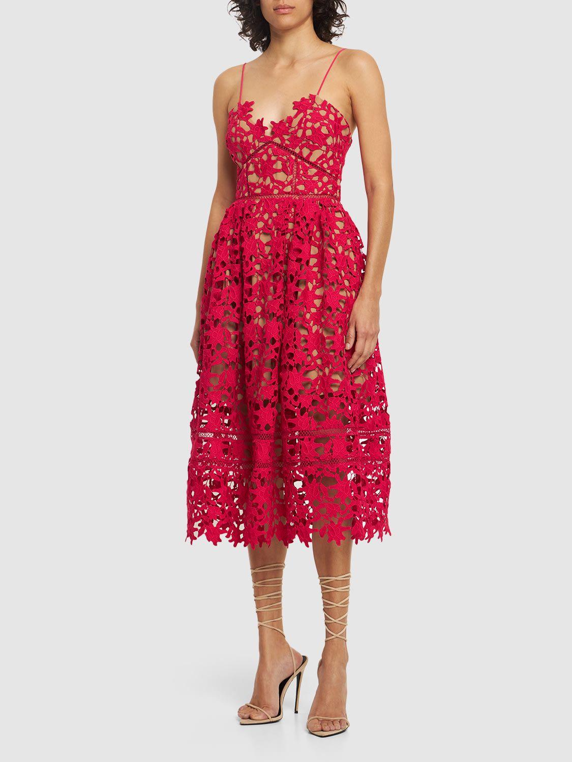 Self Portrait Self Portrait Azaelea Floral Lace Midi Dress in Red
