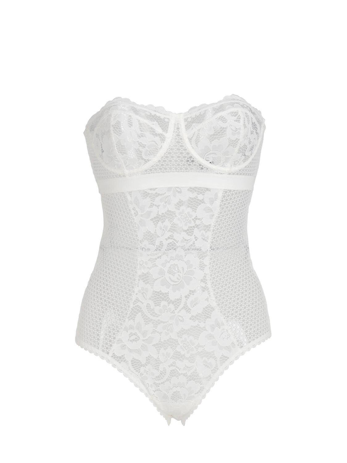 Else Lace Petunia Strapless Corset Bodysuit in Ivory (White) Lyst