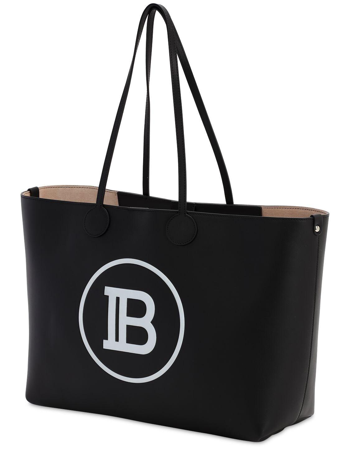 Balmain Embossed Logo Leather Tote Bag in Black Lyst