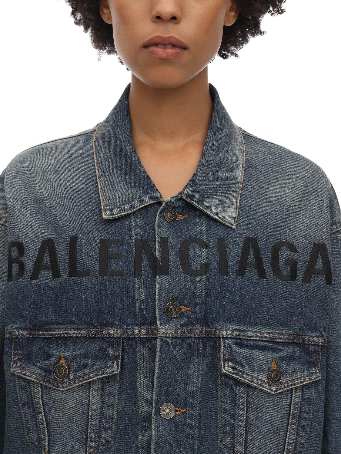 Balenciaga Embroidered Front Logo Denim Jacket in Blue |