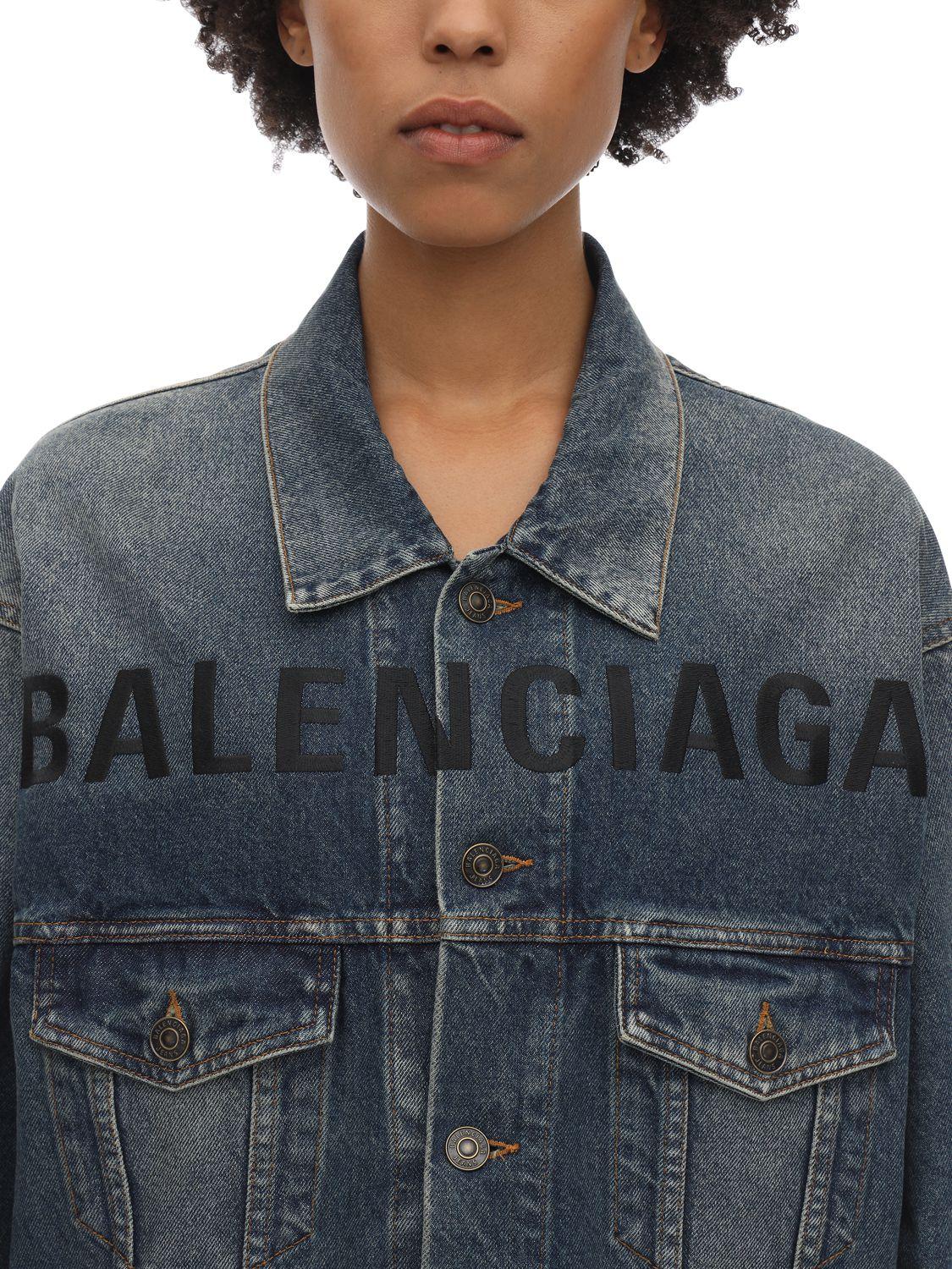 Balenciaga Embroidered Front Logo Denim Jacket in Blue | Lyst