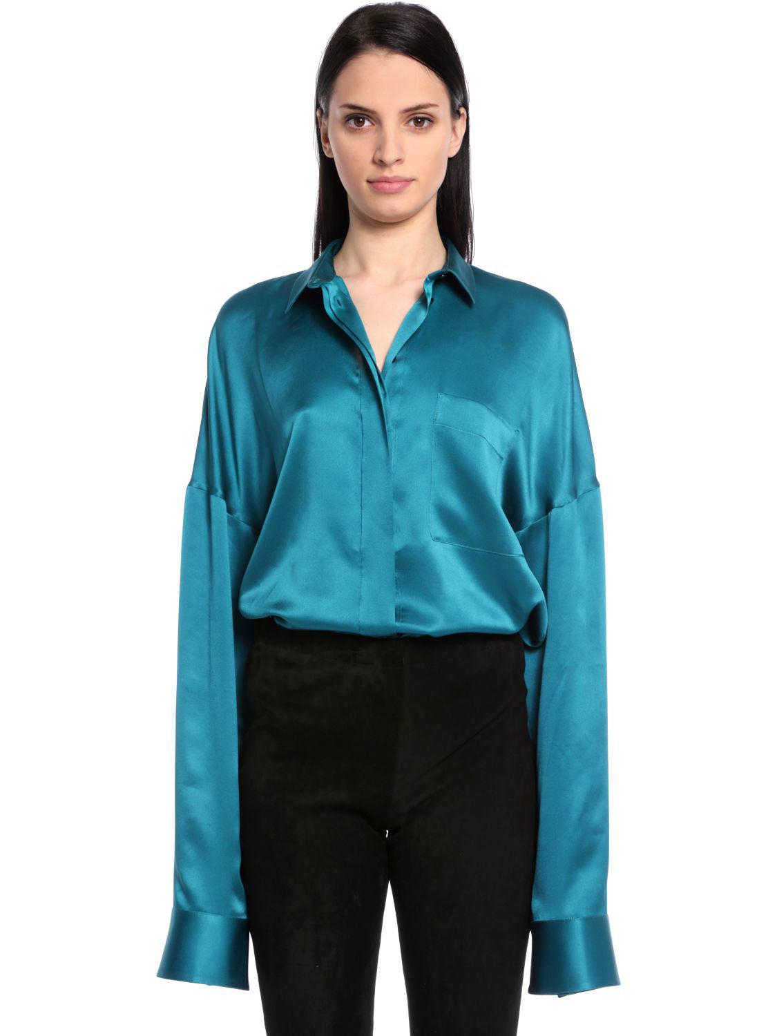 turquoise satin blouse