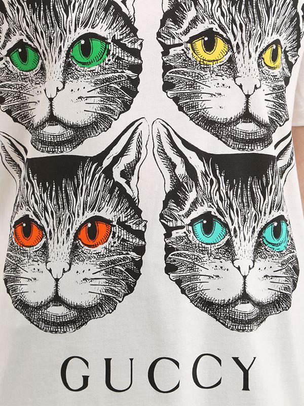 Gucci Cats Printed Cotton Jersey T Shirt In White Lyst