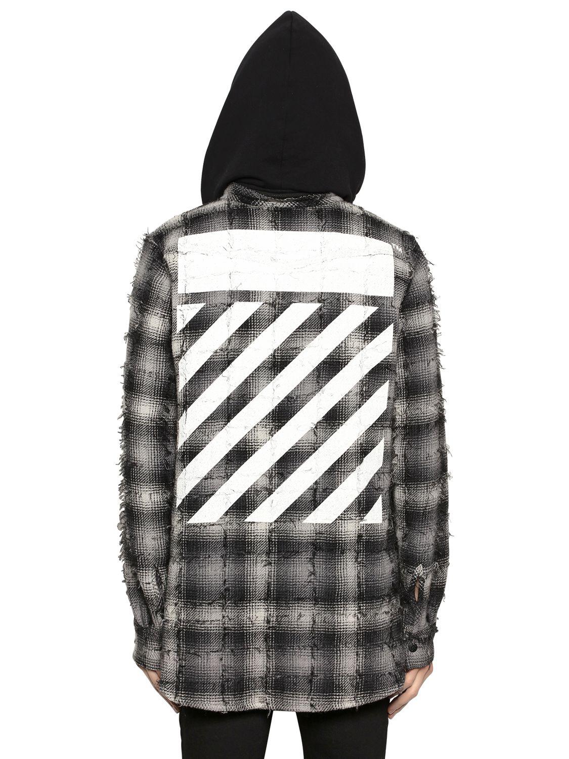 Off-White c/o Virgil Abloh Flannel Hooded Shirt W/ for - Lyst