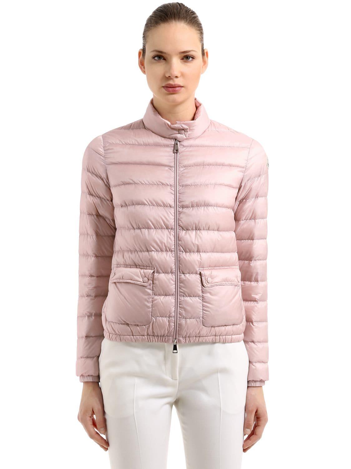 Moncler Lans Longue Saison Nylon Down Jacket in Pink | Lyst