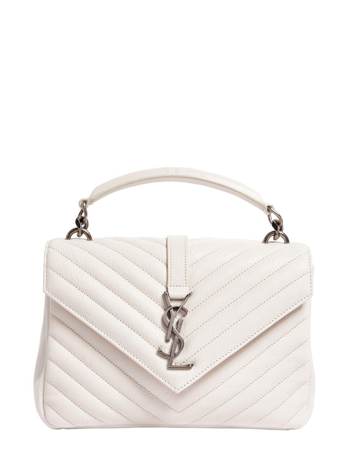 Saint Laurent Medium College Monogram Leather Bag in White Lyst