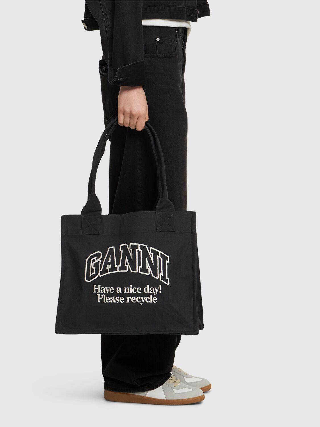 トートバッグ GANNI 'Large Easy Shopper Denim' shopping bag Black Ganni Large Easy Shopper Denim Tote Bag | Saks Fifth Avenue