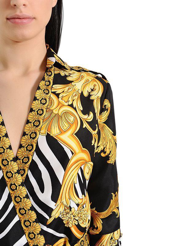 Versace Printed Twill Signature Kimono Dress in Black/Gold (Black) - Lyst