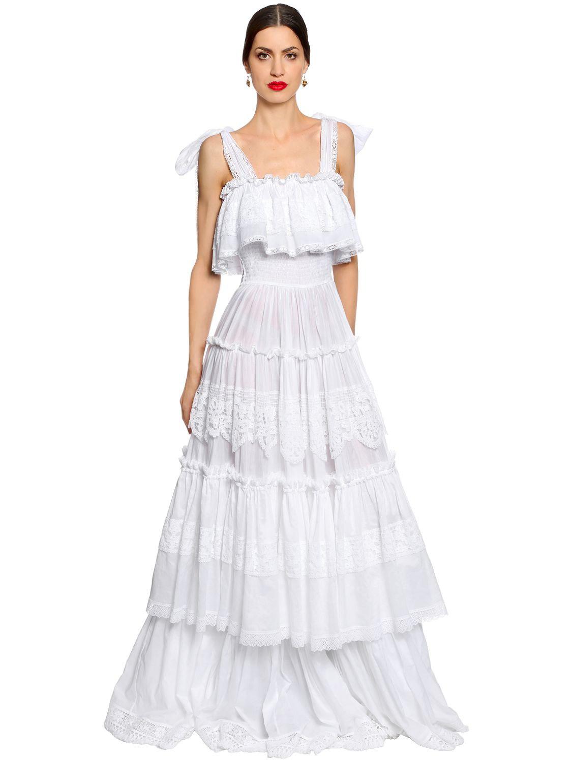 Dolce & Gabbana Sicilian Lace Cotton Batiste Long Dress in White | Lyst